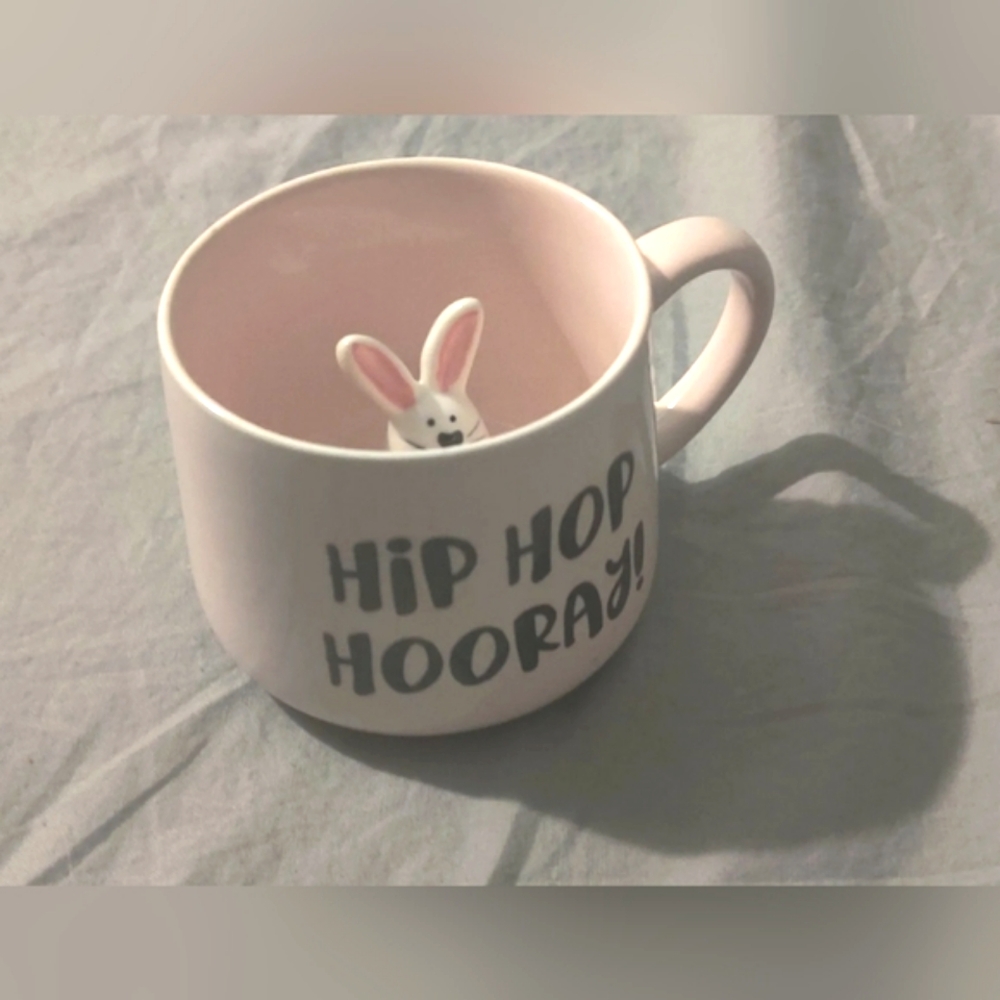Pink Coffee Cup With Pink Bunny in Cup "Hip Hop Hooray" Fun Mug 10 Strawberry St